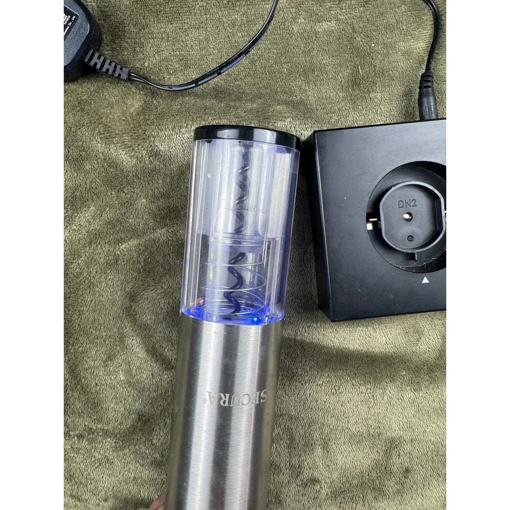 Secura Electric Wine Opener SWO-3N Stainless Steel Rechargeable with Base Silver